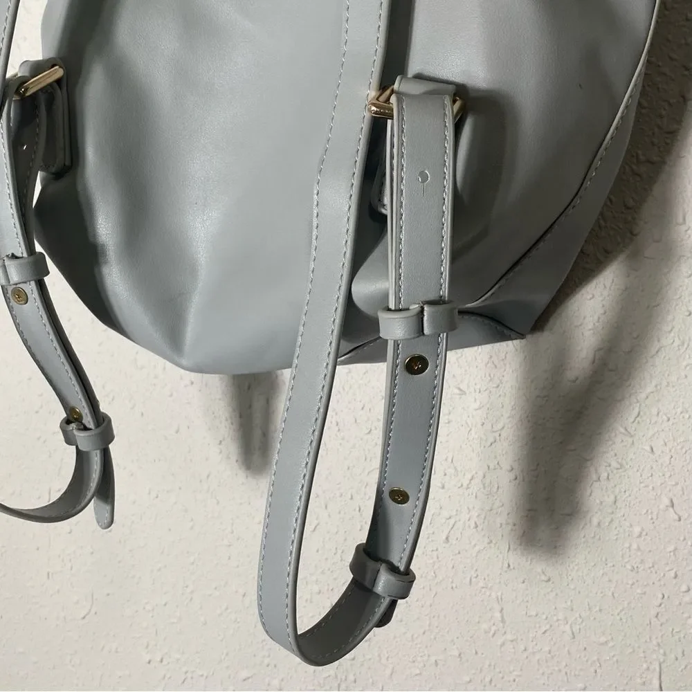 Tura Gray Faux Leather Backpack Shoulder Bag Satchel Drawstring Purse